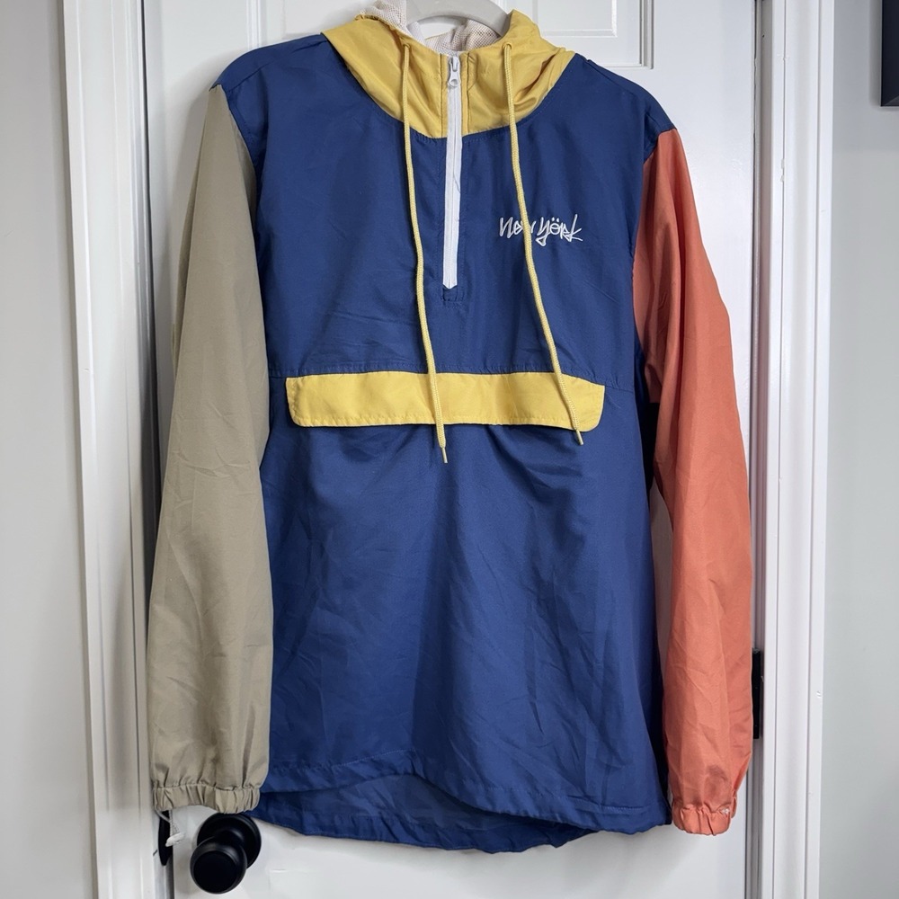Brooklyn Cloth New York Windbreaker Jacket Hooded Colorblock Mens M Retro